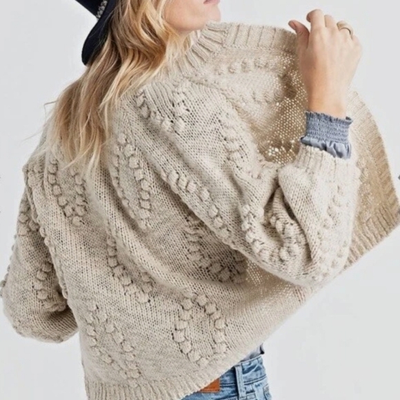Lucky Brand Sweaters - NEW LUCKY BRAND Bobble Diamond Oatmeal Wool Blend Knit Cardigan Sweater